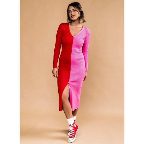 Dressed in LALA Dresses & Skirts - NWT Dressed in LALA Moonkissed Half/Half Midi Dress in Pink/Red